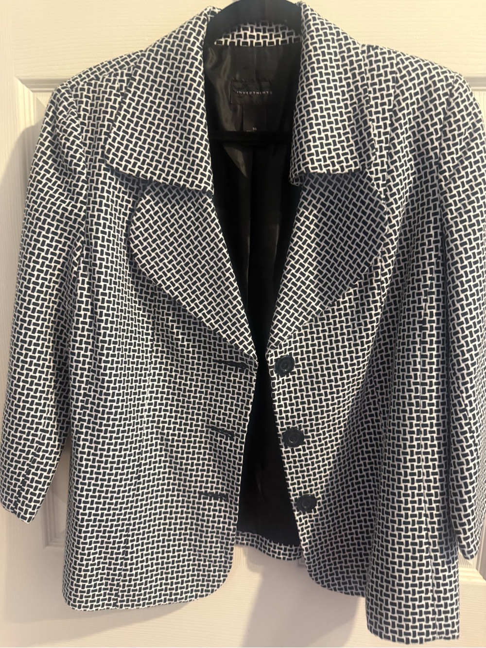 Investments Black and White Geometric Blazer size 14